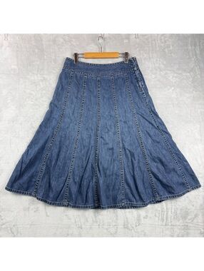 Liz Claiborne Womens Size 8 Blue Denim Midi Skirt A Line Panel Seamed Y2K Jean
